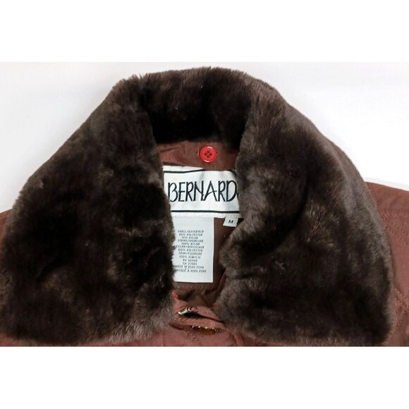 Vintage BERNARDO Faux Fur Removable Collar Quilted Coat Size M Brown - Picture 6 of 13